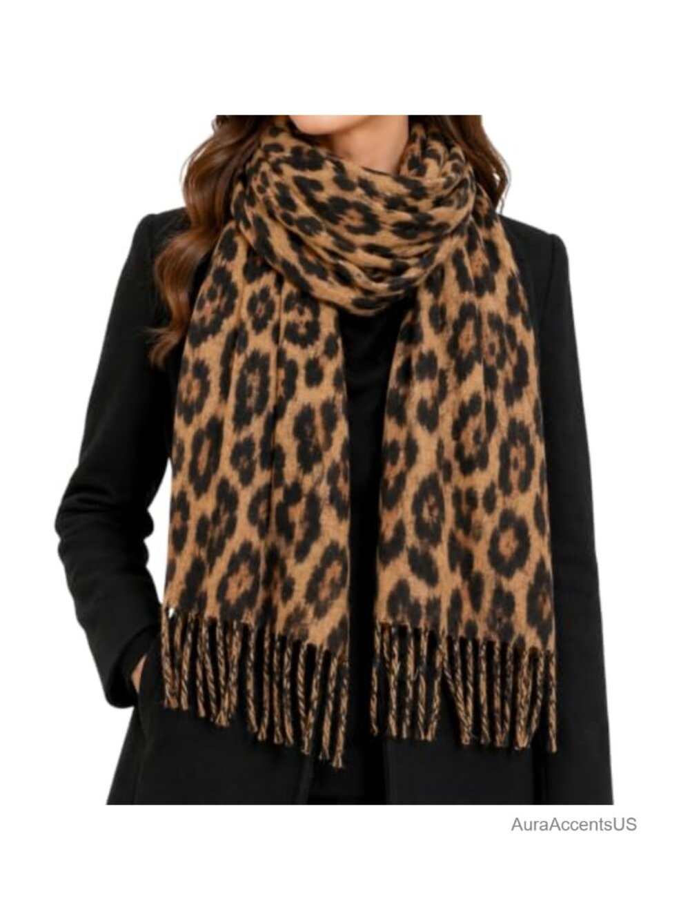 Leopard Print Oversized Scarf Shawl Wrap with Tassels Winter Warm Soft Long
